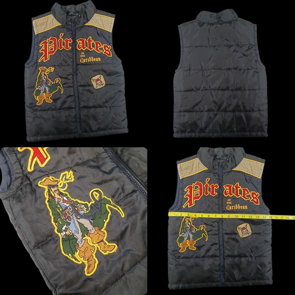 Vintage Y2K 2006 Disney Pirates Of The Caribbean Embroidered Puffer Vest Youth 5